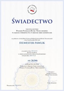 Świadectwo licencji PFRN nr 26546 – Sylwester Pawlik