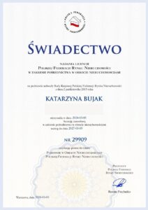 Świadectwo licencji PFRN nr 29909 – Katarzyna Bujak
