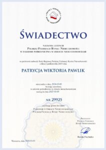 Świadectwo licencji PFRN nr 29925 – Patrycja Pawlik
