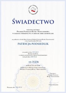 Świadectwo licencji PFRN nr 31236 – Patrycja Podsiedlik