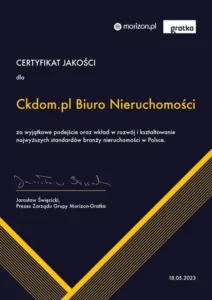 Certyfikat Jakości Grupy Morizon-Gratka 2023 dla Ckdom.pl Biuro Nieruchomości