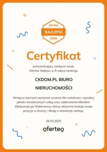 Tytuł Oferteo Najlepsi 2025 – CKDOM Prime, biuro nieruchomości Kielce i Radom
