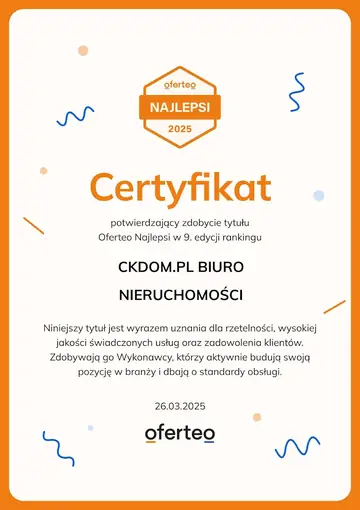Oferteo Najlepsi 2025 – Tytuł w 9. edycji rankingu Oferteo, 26.03.2025 – CKDOM Prime
