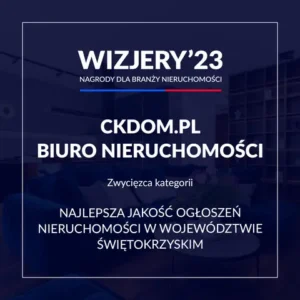 Odznaka zwycięzcy WIZJERY’23 Morizon-Gratka – najlepsza jakość ogłoszeń nieruchomości w województwie świętokrzyskim, CKDOM Kielce